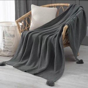 Throw Blanket Virgin Wool Dark Grey